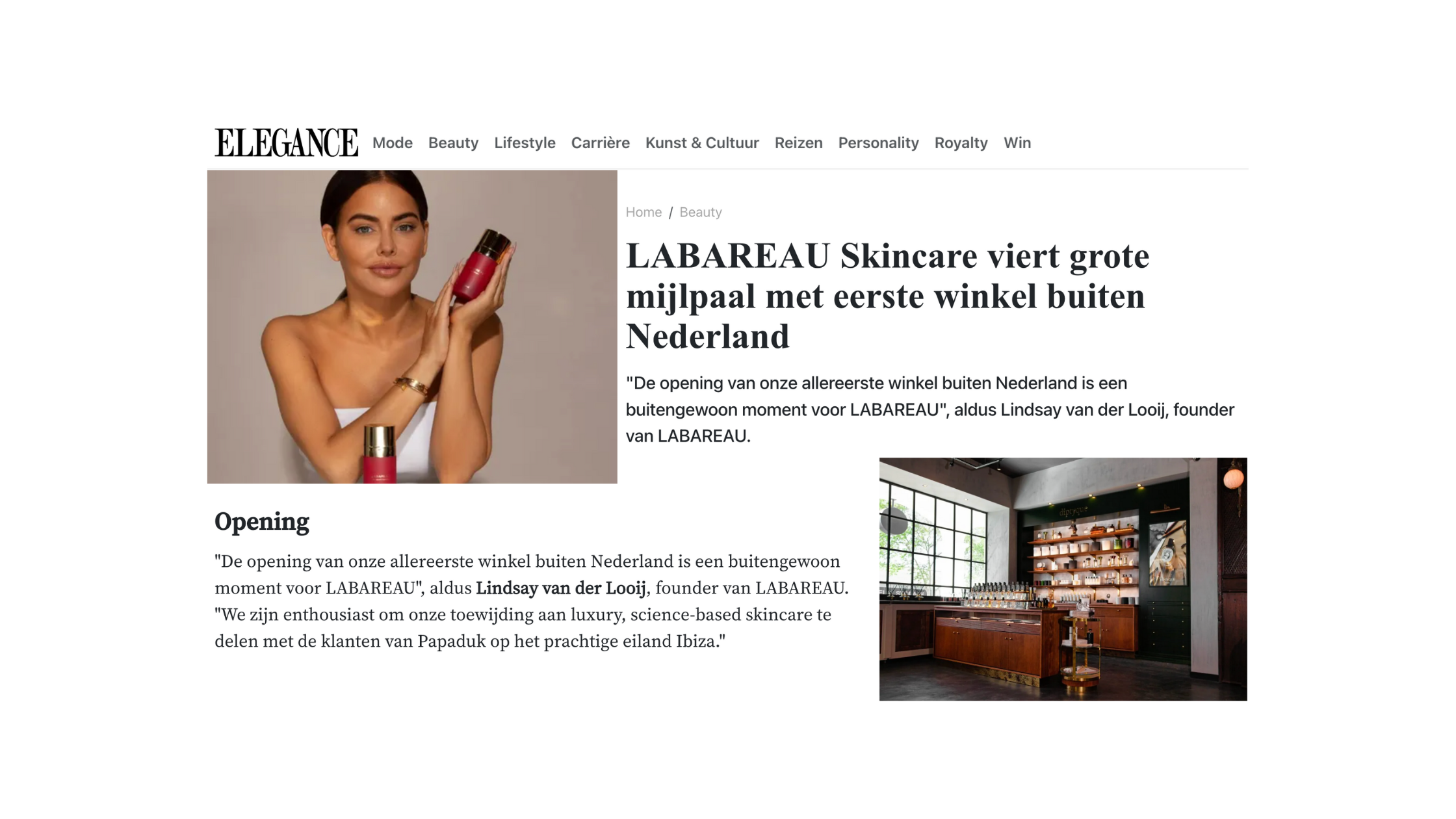 Elegance: LABAREAU Skincare celebrates a major milestone with its first store outside the Netherlands